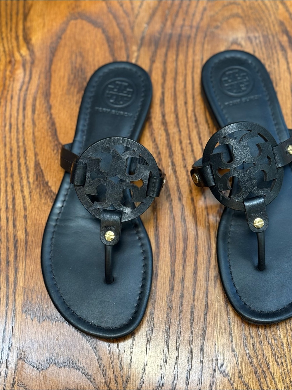 Tory Burch Miller Sandals Black Leather | Size 7.5 | Dust Bag | Like New